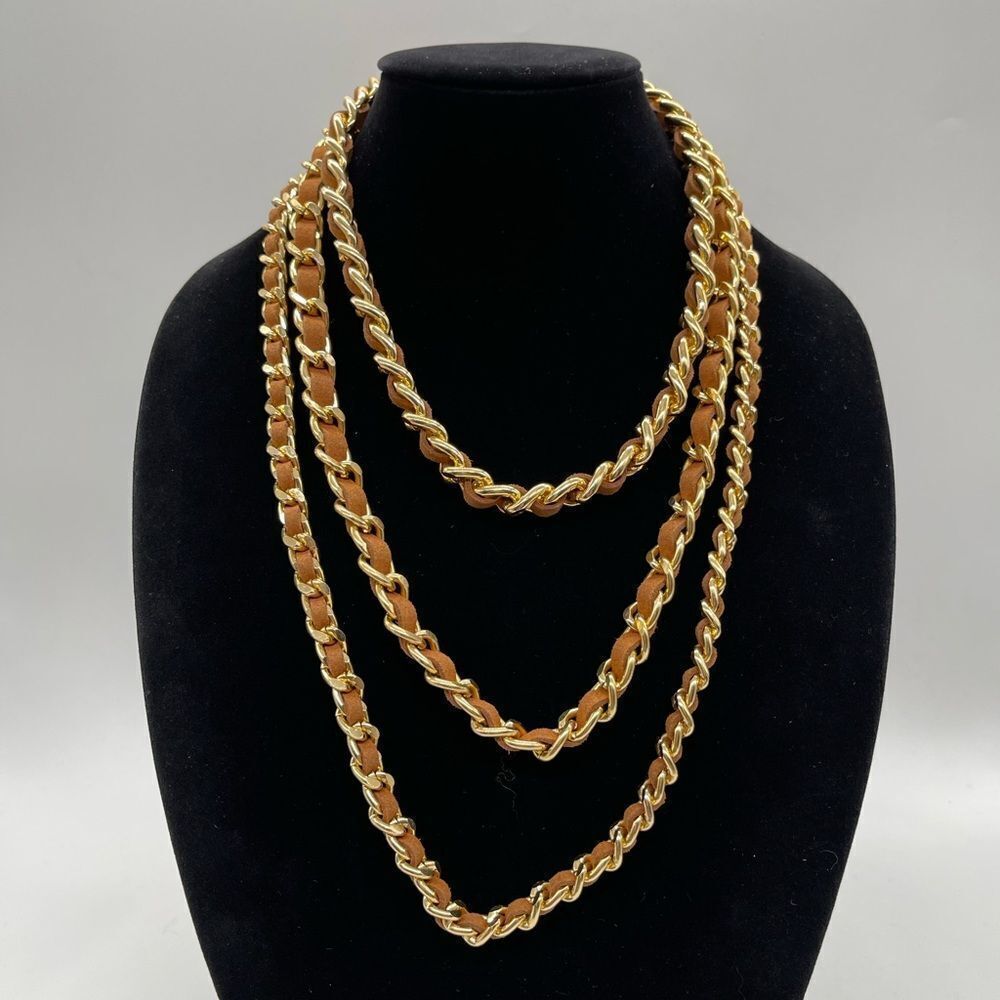 Triple Leather and Chain Necklace